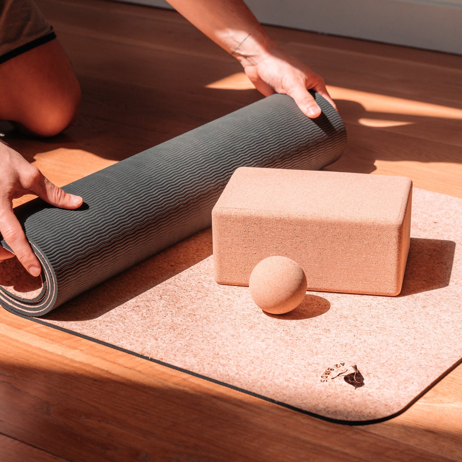 Cork Lightweight Yoga Mat, Massage Balls and Yoga Block Bundle - "The Flock" | 42 Birds
