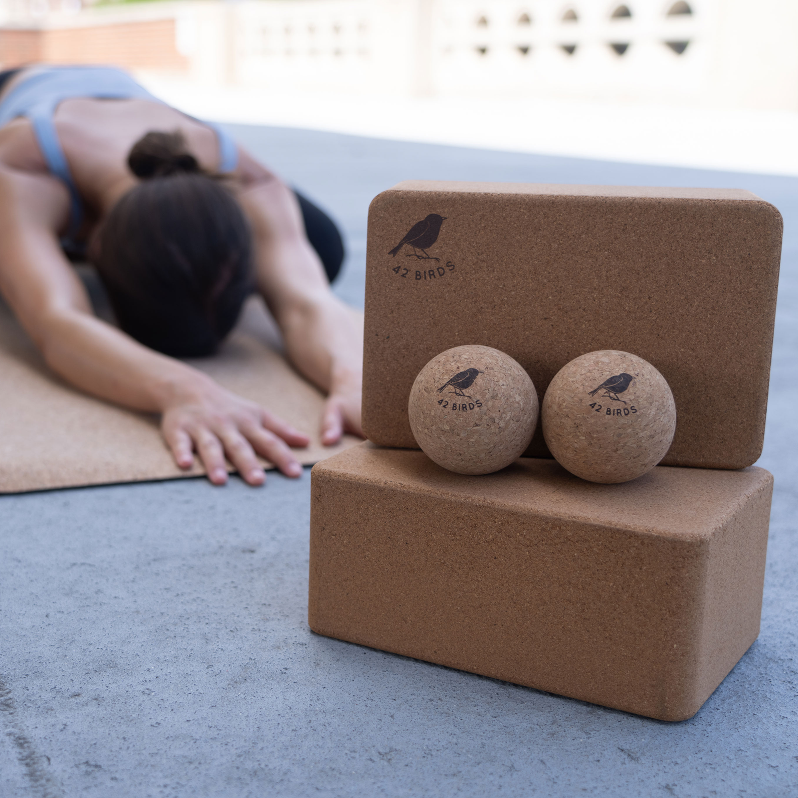 Cork Lightweight Yoga Mat, Massage Balls and Yoga Block Bundle - "The Flock" | 42 Birds