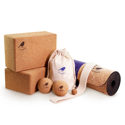 Cork Lightweight Yoga Mat, Massage Balls and Yoga Block Bundle - "The Flock" | 42 Birds