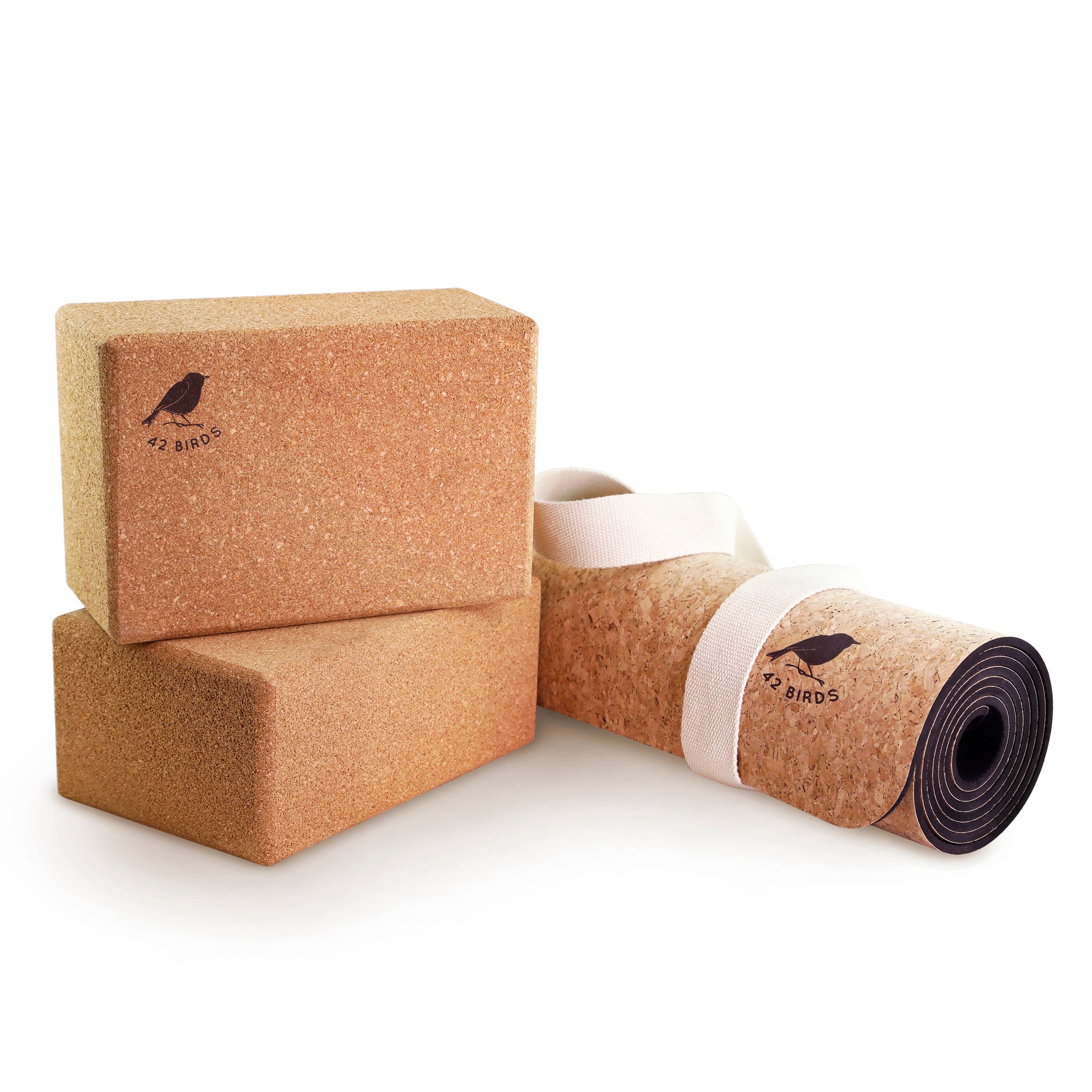 Cork Yoga Mat and Two-Block Bundle